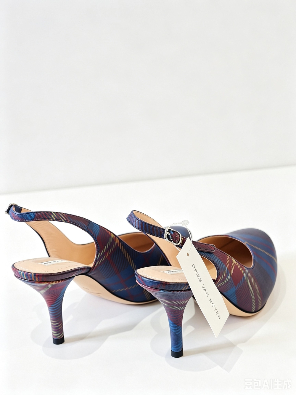 Dries Van Noten Blue Tartan Slingback Heels - Picture 6 of 7